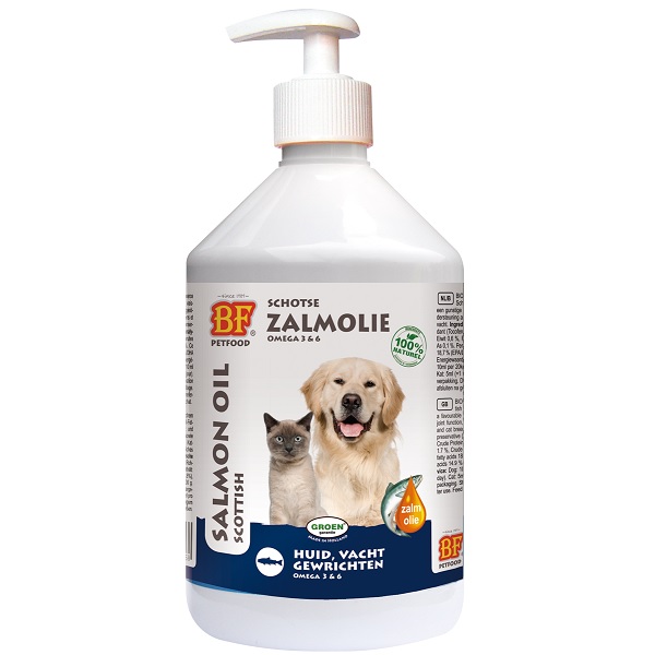 Grommen groot Aannames, aannames. Raad eens Biofood Zalmolie 500 ml - Special 4 Pets - Vachtverzorging en voer voor  honden en katten