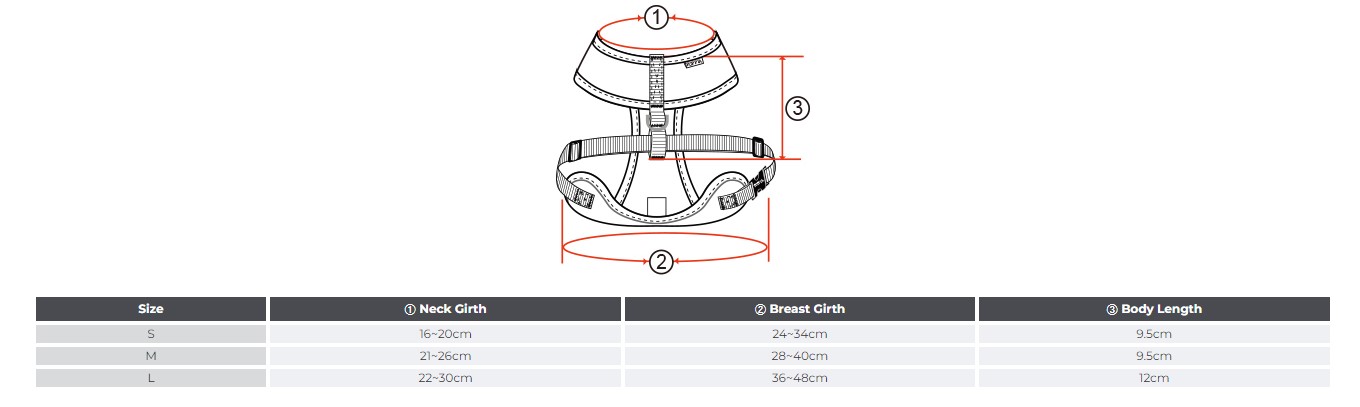 Catspia Areli harness size chart